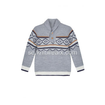 Pojke Stickad Diamond Jacquard Sjal Hals Pullover